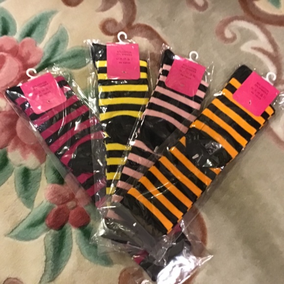 4 NWT Hwa Yu Women Striped KNEE HIGH Thigh High Socks multi 9-11 Made TaiWan CO - Picture 2 of 2